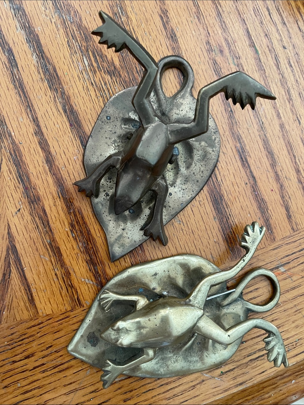 Vintage Brass Frog Wall paper clips - Set of 2